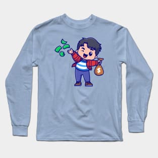 Cute Rich Boy Throws Money Cartoon Long Sleeve T-Shirt